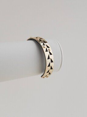 Stella & Dot Addison Cuff Bracelet Black Leather Gold Tone Geometric Cutout